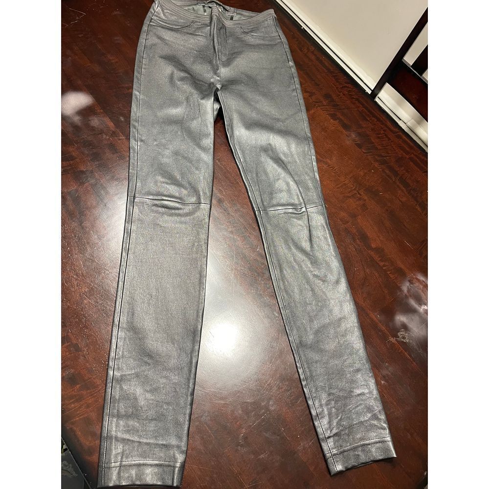 Sleek‎ Black Faux Leather Leggings Trendy Skinny Pants Edgy Fashion T -12